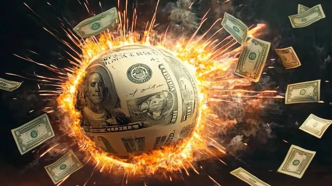 Explosive Finanzen: Dollarbombe mit Feuerschein