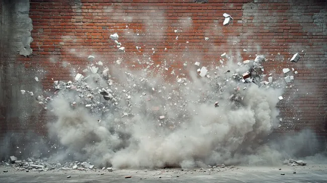 Explosive Zerstörung einer Ziegelwand