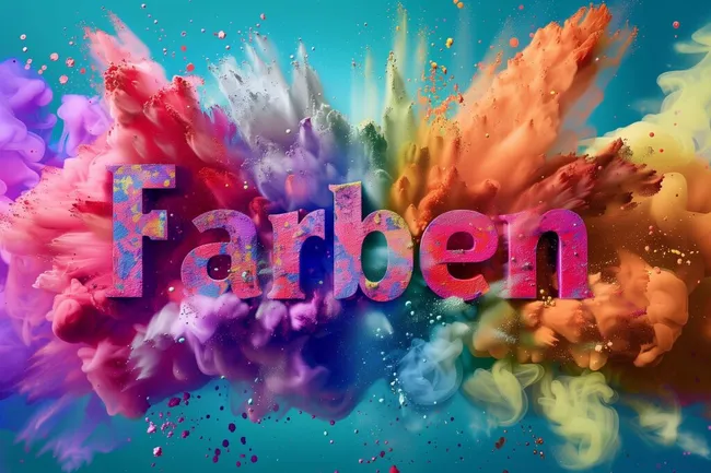 Explosiver Farbkontrast mit Schriftzug 'Farben'