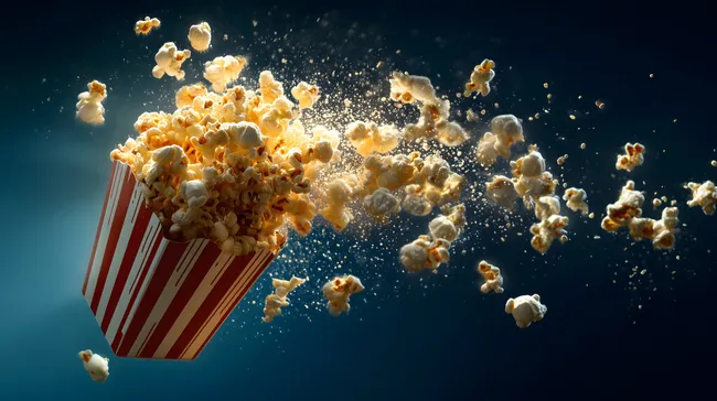 Explosiver Popcorn-Sturm in Kinoatmosphäre