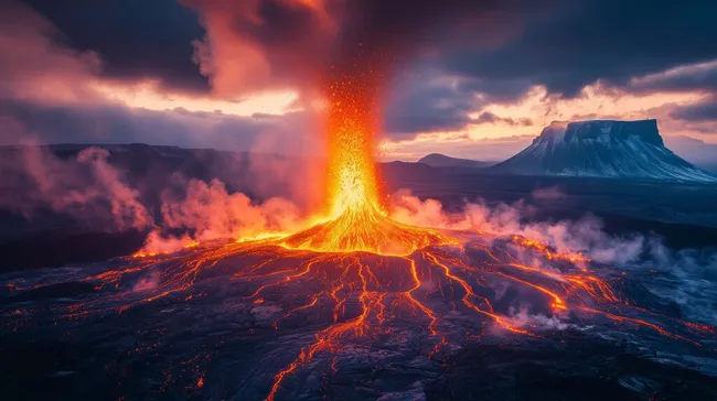 Explosiver Vulkanausbruch in Islands Berglandschaft