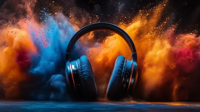Explosives Farbspektakel mit Kopfhörern