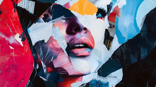 Expressionistische Gesichtscollage in bunter Farbpalette