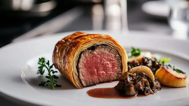 Exquisites Beef Wellington-Gericht mit saftigem Rinderfilet