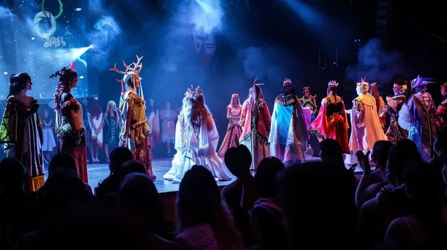 Extravagante Kostüme auf Theaterbühne