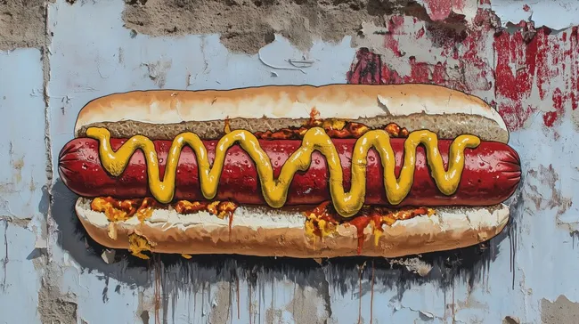 Extravaganter Hot-Dog mit Senf und Gewürzen