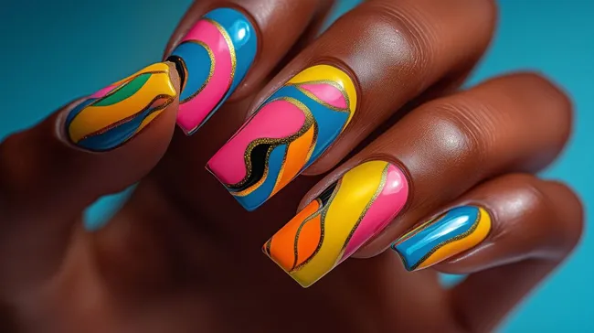 Extravagantes Nageldesign mit leuchtenden Farben