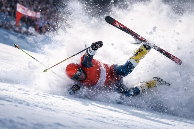 Extremer Sturz eines Skifahrers im Pulverschnee