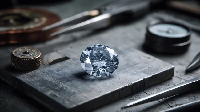 Facettierter Diamant auf Werkbank mit Uhrwerkzeug