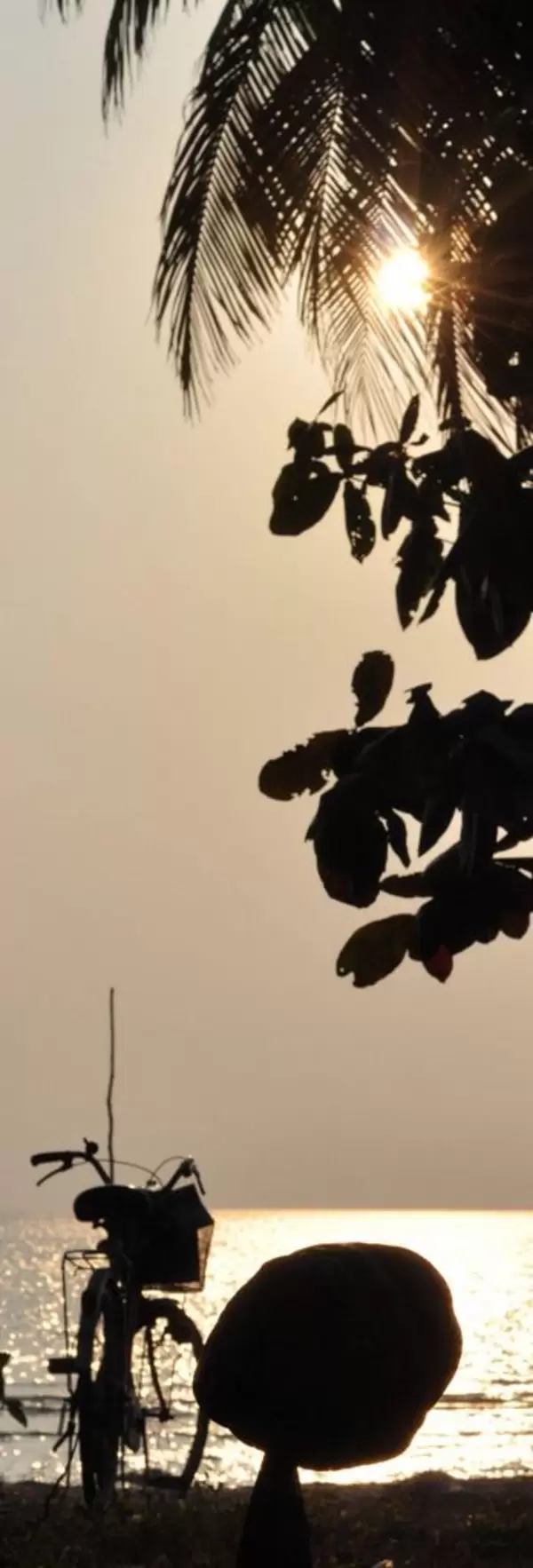 Fahrrad am Strand bei Gegenlicht