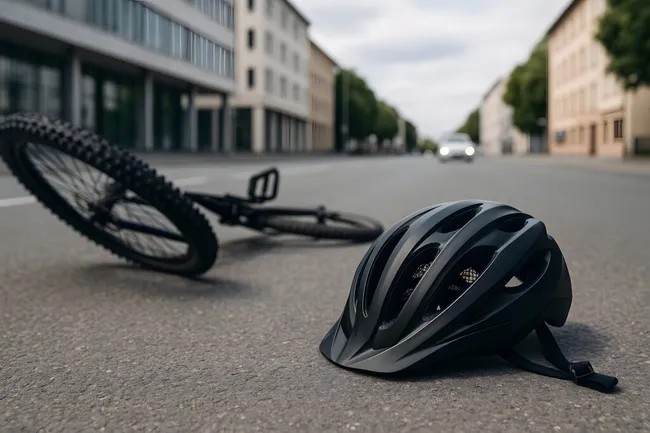 Fahrradhelm nach Unfall auf städtischer Straße