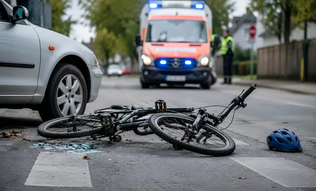 Fahrradunfall mit Rettungswagen auf Stadtstraße