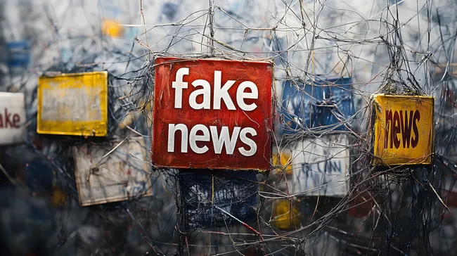 Fake-News-Konzept: Irreführende Botschaften im Spinnennetz