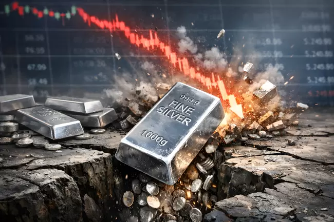 Fallende Silberbarren - Silberpreis Crash
