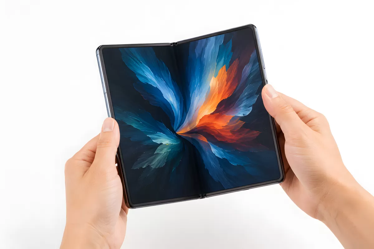 Faltbares Smartphone mit buntem Kunstwerk-Hintergrundbild
