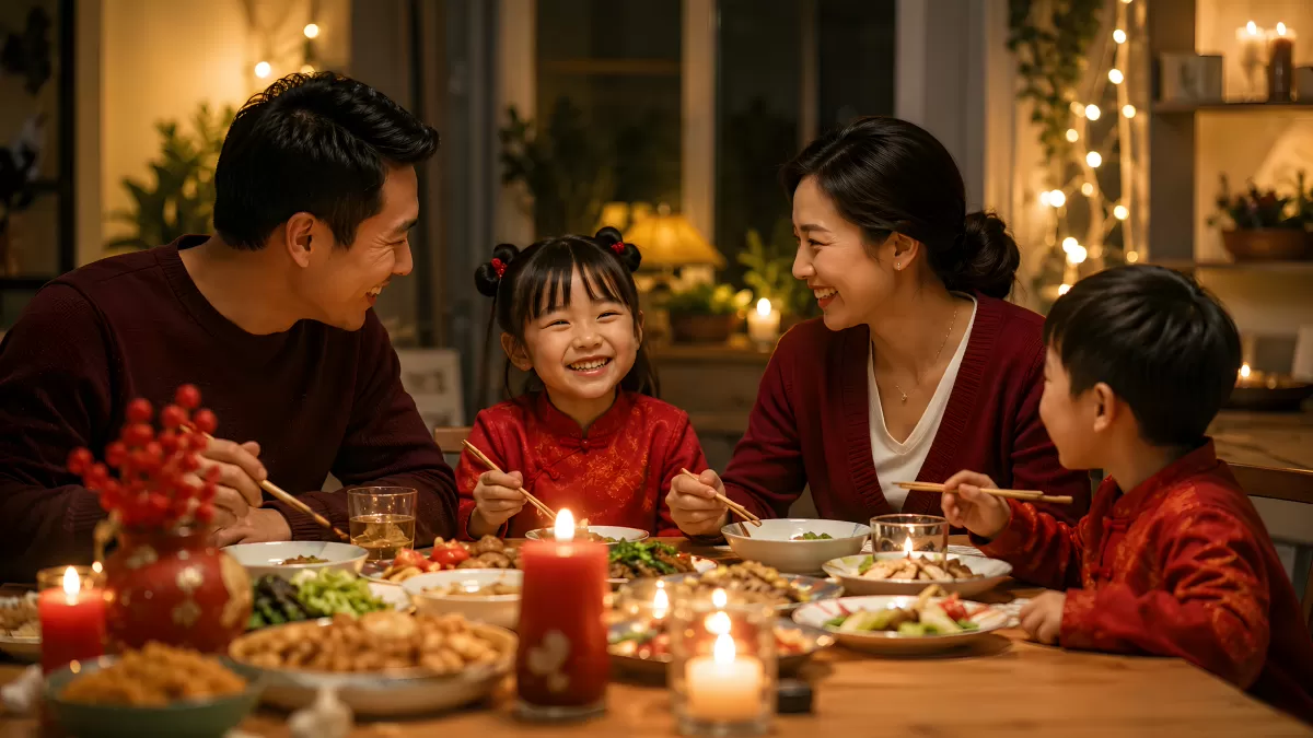 Familie beim chinesischen Neujahrsfest am Esstisch