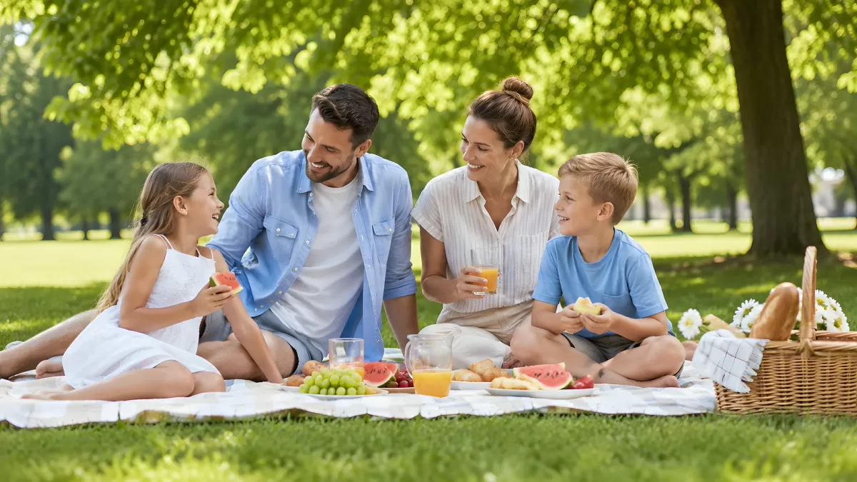 Familie beim Picknick im Park an einem Sommertag