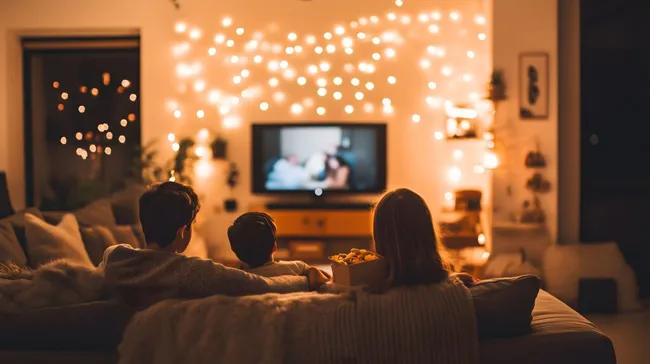 Familie genießt gemütlichen Fernsehabend zu Hause