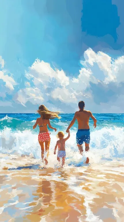 Familie genießt sonnigen Sommertag am Strand