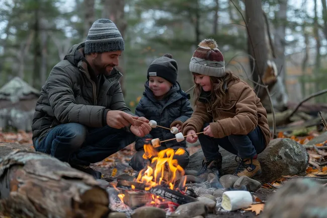 Familie genießt Zelturlaub im Wald