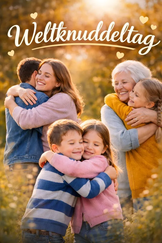 Familien-Umarmung an einem sonnigen Herbsttag