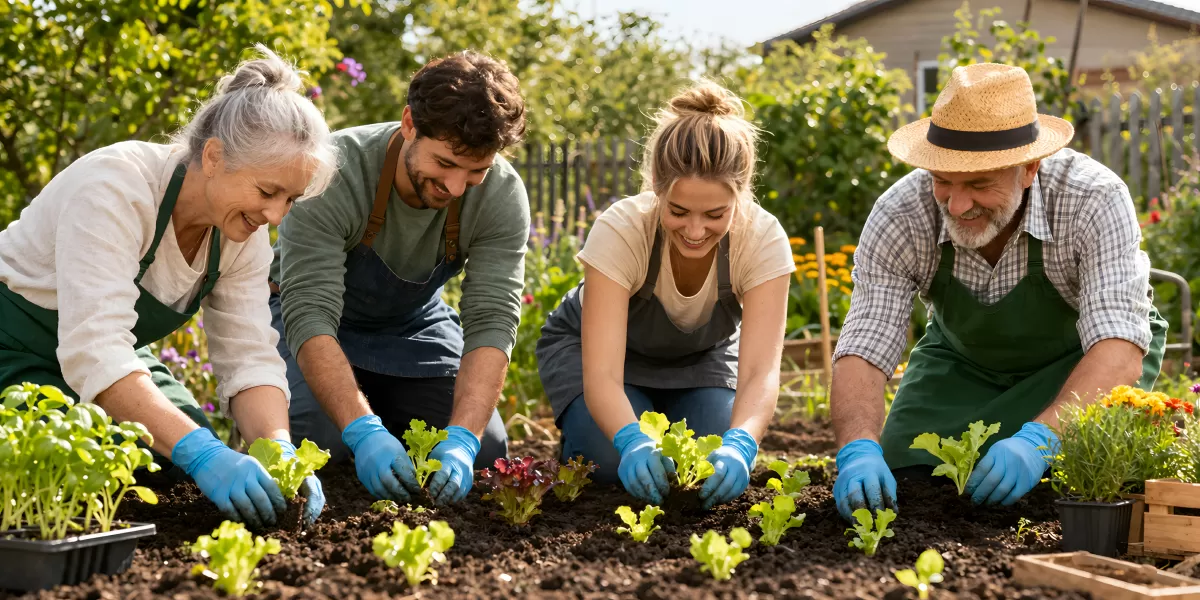 Familiengartenarbeit in sommerlicher Idylle