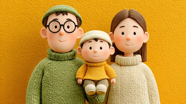 Familienporträt in buntem Strickdesign