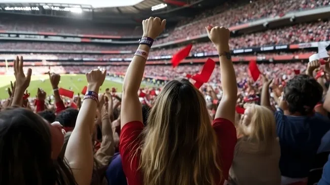 Fans jubeln begeistert beim Fußballspiel im Stadion