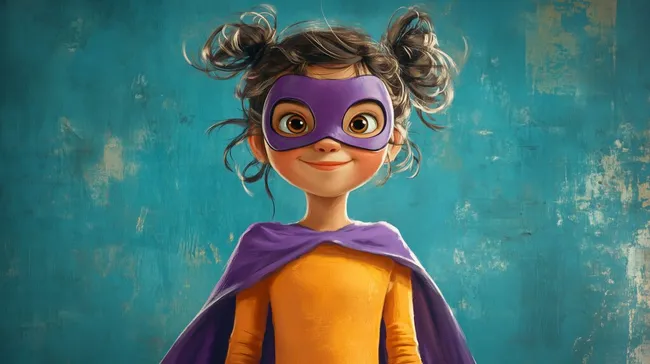 Fantasie-Superheldin in Aktion mit Maske und Umhang