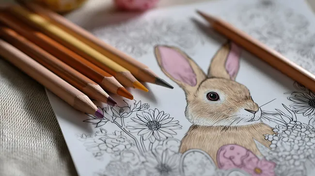 Fantasievoll gestaltetes Malbild eines Osterhasen