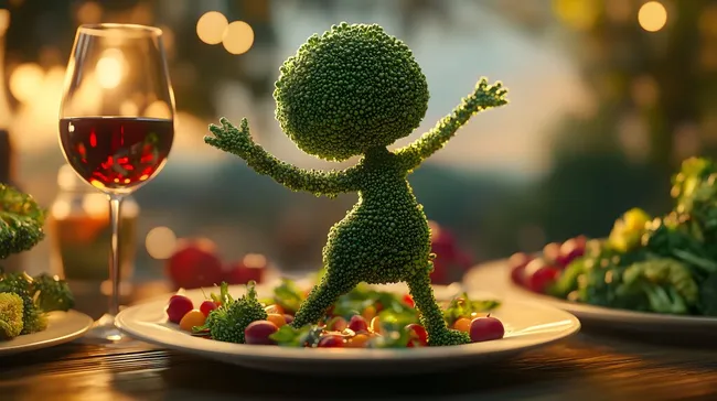 Fantasievolle Brokkoli-Figur bei romantischem Dinner