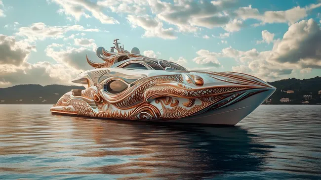 Fantasievolle Drachen-Yacht auf ruhiger See