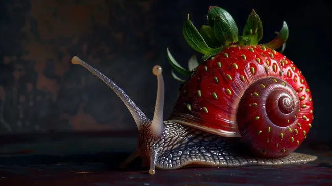 Fantasievolle Erdbeere mit Schneckenhaus-Optik