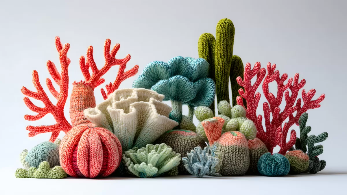 Fantasievolle gestrickte Korallen in Bunten Farben