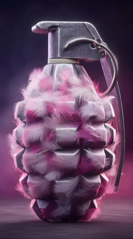 Fantasievolle Handgranate mit rosa Federn