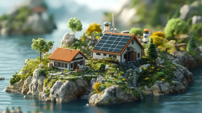 Fantasievolle Insellandschaft mit Solarhaus