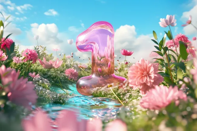 Fantasievolle Nummer Eins in einer blühenden Blumenwiese