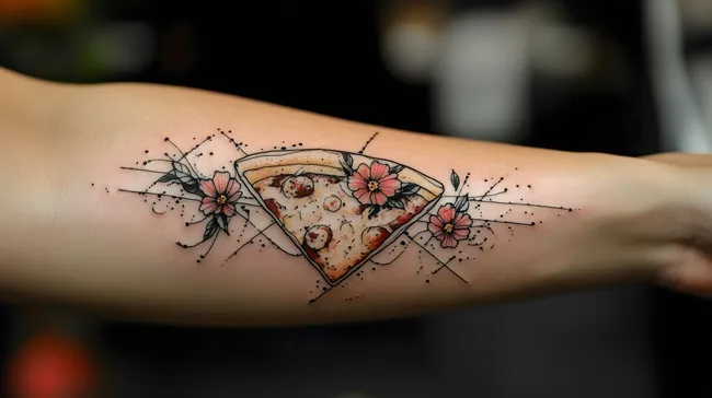 Fantasievoller Blumen-Pizzasplice-Tattoo-Entwurf