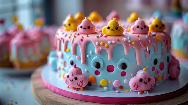 Fantasievoller Geburtstagskuchen mit süßen Gesichtern