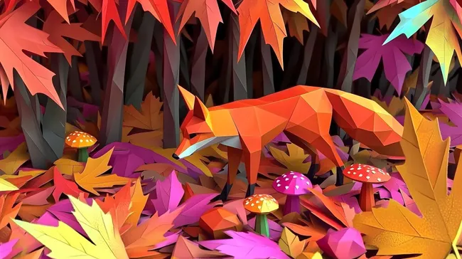 Fantasievoller Origami-Wald im Herbst