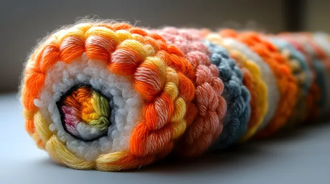 Fantasievolles buntes Sushi-Stück aus Wolle