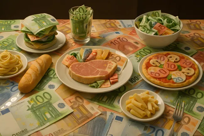 Fantasievolles Geldessen mit Euro-Scheinen