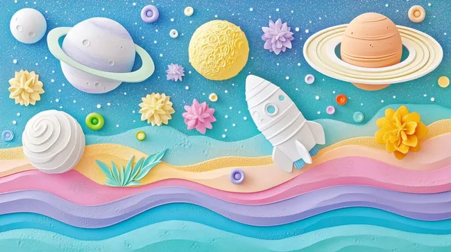 Fantastische Weltraum-Collage mit Planeten und Rakete