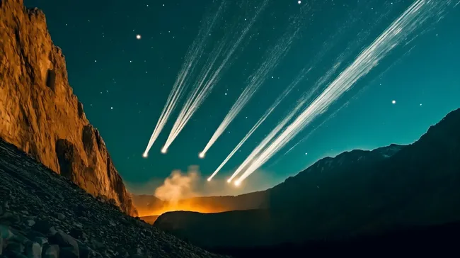 Fantastischer Meteoritenschauer über nächtlichen Bergen
