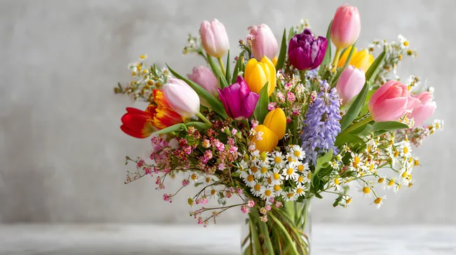 Farbenfrischer Frühlingsstrauß mit Tulpen und Narzissen