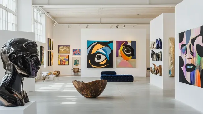 Farbenfroh gestaltete Kunstausstellung in Galerie