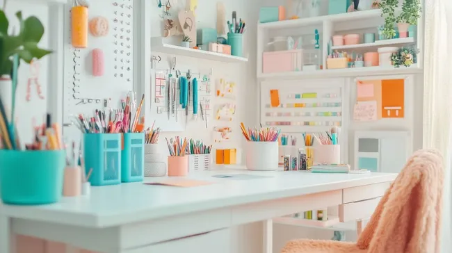 Farbenfroh organisierter Bastel- und Kreativbereich