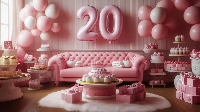 Farbenfrohe 20. Geburtstags-Party im Rosa-Stil