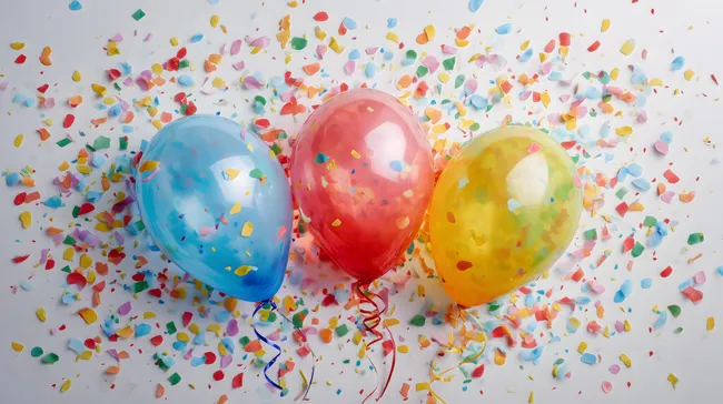 Farbenfrohe Ballons mit Konfetti-Dekor