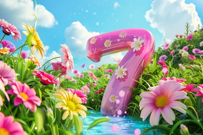 Farbenfrohe Blumenwiese mit Nummer 7